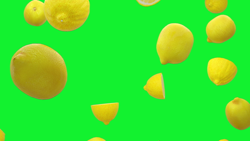 Lemons are falling into transparent space on green screen background. Seamless looped 4K Footage Royalty-Free Stock Footage #1095392439
