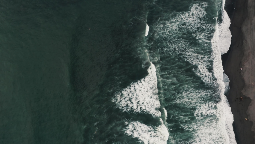 Bird's Eye View Over Black Sand Beach In El Paredon, Guatemala - drone shot | Shutterstock HD Video #1095393431