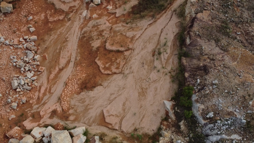 aerial footage of the quarry landscape on the surface of the hill