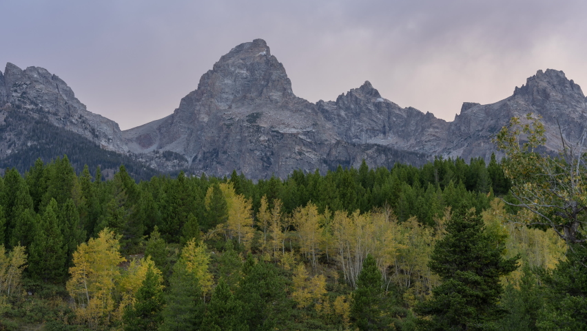 Time Lapse of Mountains Mountain Range at Grand Teton National Park, Wyoming Cloudy Sunset