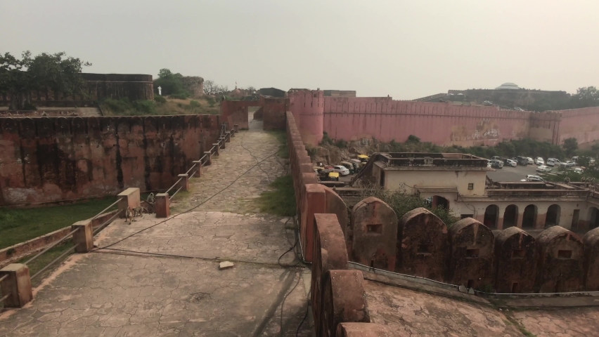 Jaipur, India - long fortified wall in the old fortress part 17