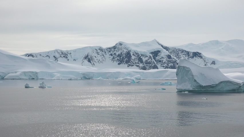 The beauty of nature. Antarctica. Mountains and icebergs. Polar landscape