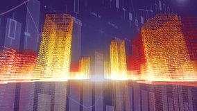 Animation of statistical data processing and network of profile icons against 3d city model. Business data technology concept - Powered by Shutterstock - Get 15% off with code: PIKWIZARD15