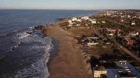 El Chorro area in Maldonado, close to Punta del Este Beach in Uruguay. Sunrise at the beach. Aerial shot.
