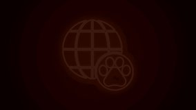 Glowing neon line World pet icon isolated on black background. 4K Video motion graphic animation.