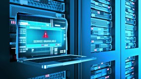 Service Website Unavailable Warning Error Alert Text on Computer Screen Entering Login And Password on server racks data center room Internet. concept of HTTP Error 503. server errors. 3D Illustration - Powered by Shutterstock - Get 15% off with code: PIKWIZARD15