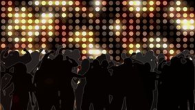 Animation of people dancing over light spots. Party, celebration and digital interface concept digitally generated video.