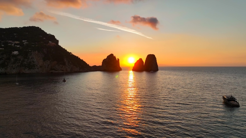 Sunrise on the island of Capri. the sun rises between the stacks.
Aerial view on a summer morning. Royalty-Free Stock Footage #1095466749