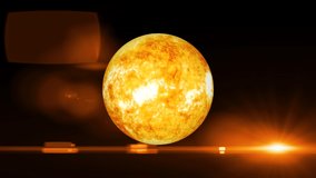 Volcanoes of the sun surface, Sun spinning his own axis, Front view of rotating sun with background, Rotating 3d sun in Fictional and realistic Rotating, Video concept.