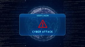 Cyber Attack Warning with User Login Interface Concept over Digital Globe and Computer Hacking Background. 3D Illustration - Powered by Shutterstock - Get 15% off with code: PIKWIZARD15