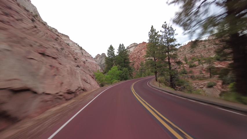 Driving Plate Zion National Park Mt Carmel Highway Southbound Multicam Set 14 Rear View Utah Southwest USA