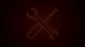 Glowing neon line Screwdriver and wrench spanner tools icon isolated on black background. Service tool symbol. 4K Video motion graphic animation.