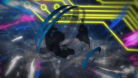 Animation of globe, connections, lights and integrated circuit in digital space. Technics, hardware, motherboard and technology concept digitally generated video. - Powered by Shutterstock - Get 15% off with code: PIKWIZARD15