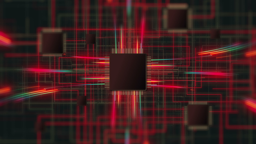 Futuristic electronic transmission of data communication, development of neural network integrated circuits and big data visualization of artificial intelligence video loop - Powered by Shutterstock - Get 15% off with code: PIKWIZARD15