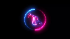 Oil pump or pump jack icon with glowing neon line isolated on black background. abstract motion background. vd_1374