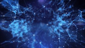 Abstract digital low poly data network flowing  4K motion zoom in shot on blue background. - Powered by Shutterstock - Get 15% off with code: PIKWIZARD15