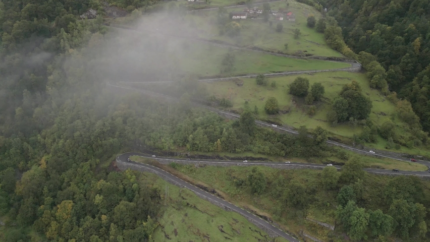 Drone view of winding road near Geiranger