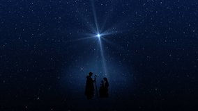 Star of Bethlehem, or the Christmas Star. Silhouettes of Jesus Christ's family in the manger Mary and Joseph - Powered by Shutterstock - Get 15% off with code: PIKWIZARD15