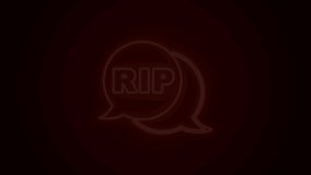 Glowing neon line Speech bubble rip death icon isolated on black background. 4K Video motion graphic animation.