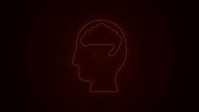 Glowing neon line Human brain icon isolated on black background. 4K Video motion graphic animation.