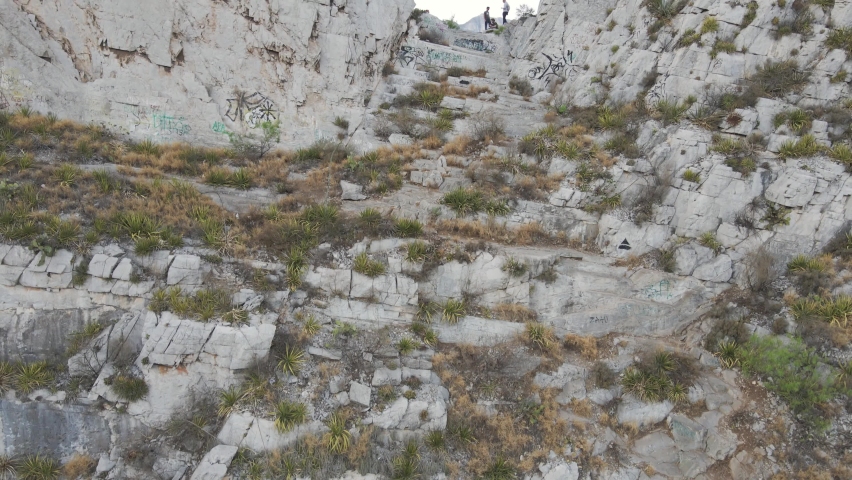 La Huasteca ecological park Monterrey, Nuevo Leon, Mexico climbing area "La Raya" aerial view to "santa Catarina" drone shot