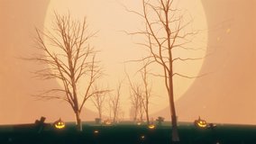 Halloween Background Glowing Pumpkins Loop.3D rendering. Halloween pumpkins with neon light and reflection ground on dark background seamless loop. - Powered by Shutterstock - Get 15% off with code: PIKWIZARD15