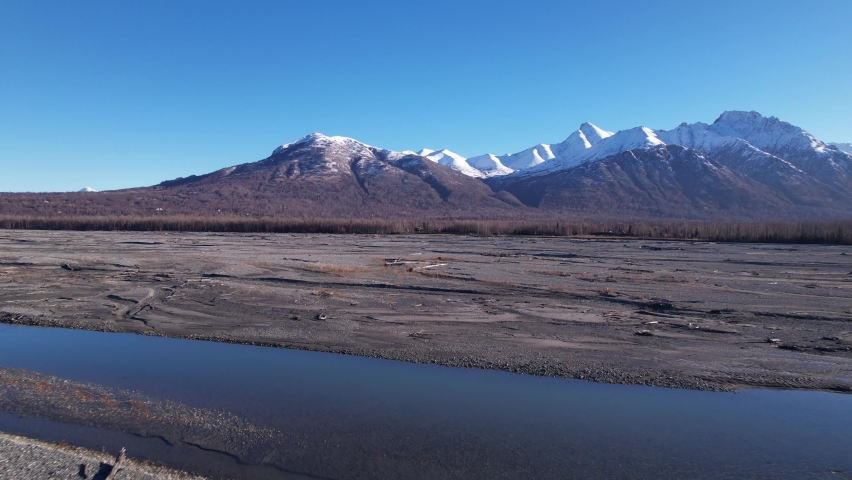 4k 30fps aerial video, Matanuska River bed. Palmer, Alaska.