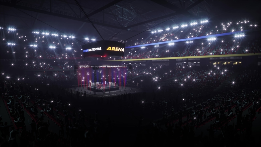 empty boxing arena 4k video with crowd animation Royalty-Free Stock Footage #1095529051