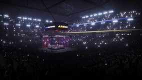 empty boxing arena 4k video with crowd animation