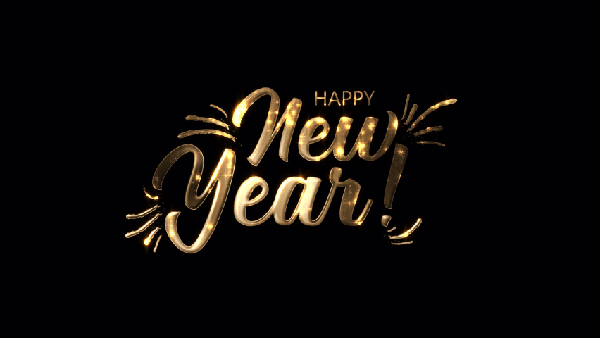 Happy New Year golden star flickering text effect on black bakcground.Isolated transparent video animation text with alpha channel using Quicktime Apply prores 444