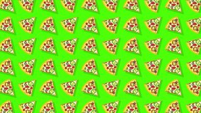 Pizza, pieces of pizza on a green screen background. Looped flat animation.
