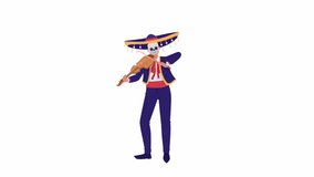 Animated violinist character. Full body flat person. HD video footage with alpha channel. Traditional mexican costume color cartoon style illustration on transparent background for animation