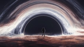 3D illustration of Huge black hole and astronaut falling in. 5K realistic science fiction art. Elements of image provided by Nasa