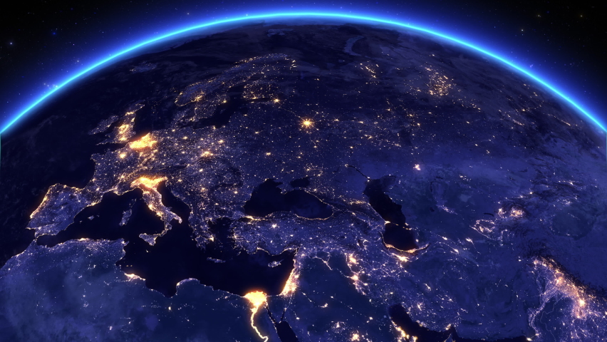 City Blackout. Power Outage Turning Lights Off in Europe. Energy crisis, climate change, disasters, economic recession concept. Animation of Rotating Earth. | Shutterstock HD Video #1095545355