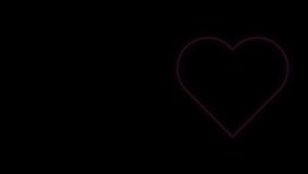 Glowing neon line Heart icon isolated on black background. Romantic symbol linked, join, passion and wedding. Valentine day symbol. 4K Video motion graphic animation.