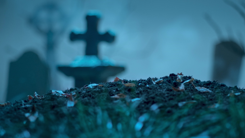 Zombie hand pointing to something out of grave. Holiday event halloween concept Royalty-Free Stock Footage #1095555493