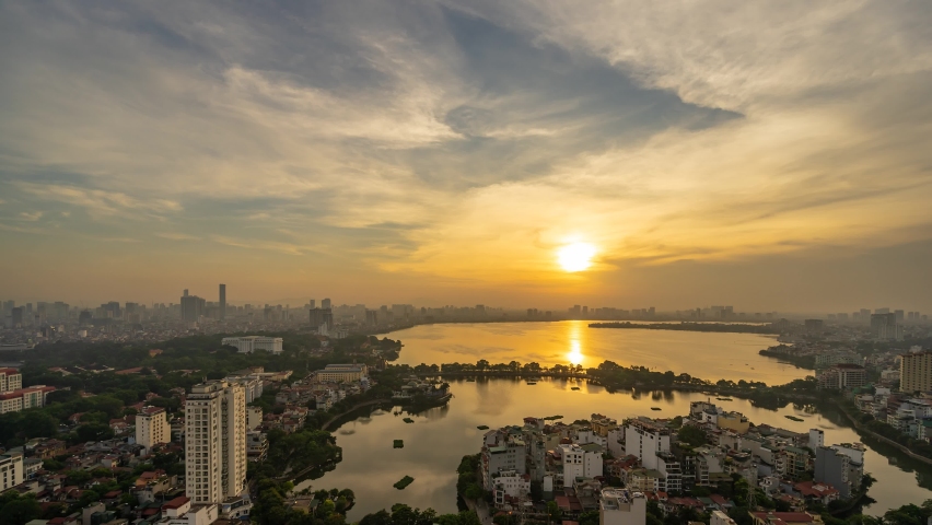 Sunset in West Lake Ha Noi Royalty-Free Stock Footage #1095561019