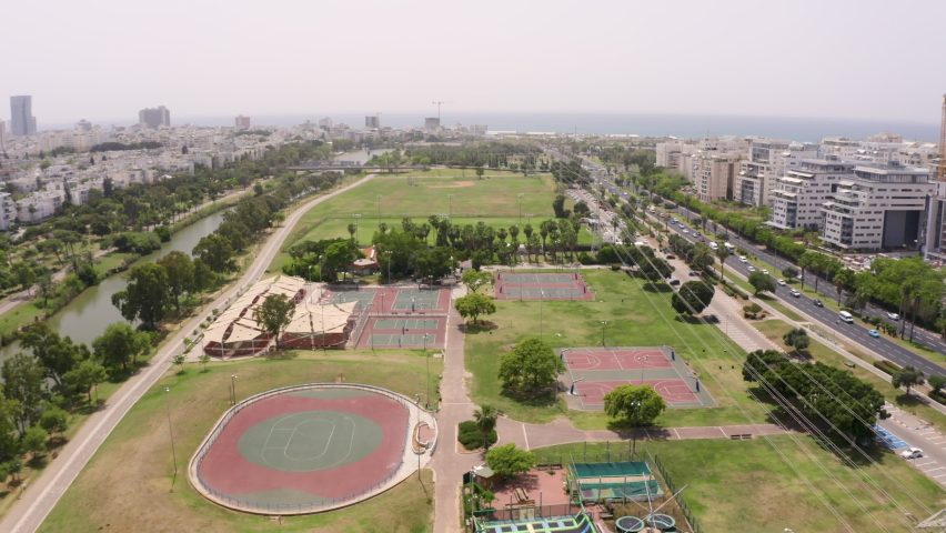 Aerial view of Hayarkon Park in Tel Aviv Israel