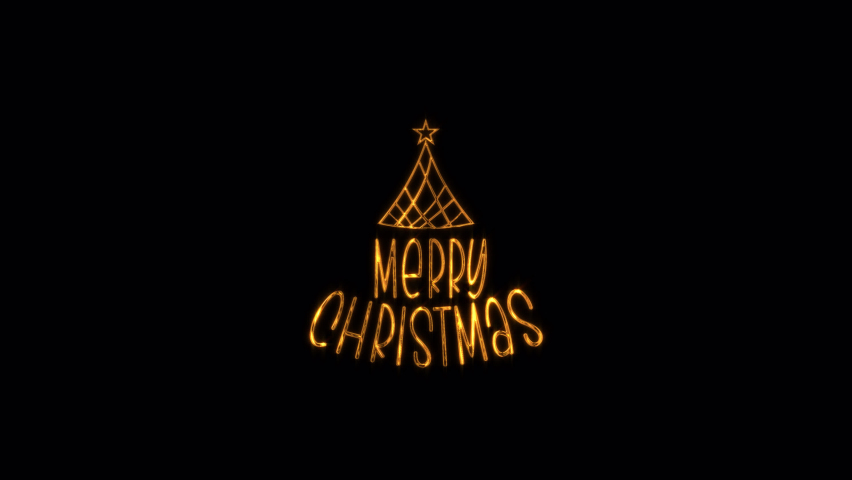 Merry Christmas  golden star text with christmas tree effect animation isolated word on blak background using QuickTime Alpha Channel ProRes 4444. 