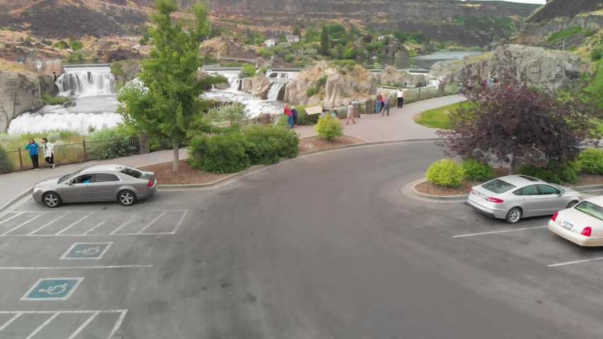 Shoshone waterfalls, Idaho. Aerial overhead view from drone