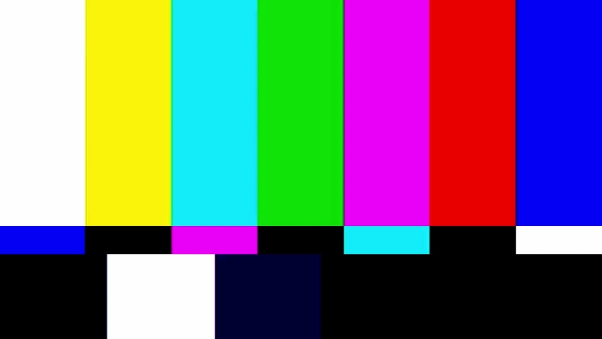Cut scene film and bloopers sound effect, TV colour bars test card screen. SMPTE Television Color Test Calibration Bars. Test card. SMPTE color bars. Graphic for footage video | Shutterstock HD Video #1095584359