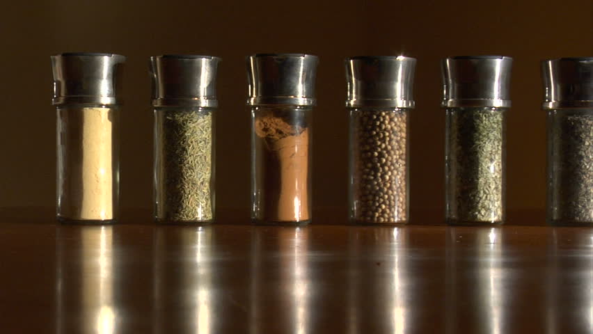dolly shot of herbs and spices.
