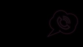 Glowing neon line Speech bubble with phone call icon isolated on black background. 4K Video motion graphic animation.