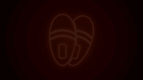 Glowing neon line Slippers icon isolated on black background. Flip flops sign. 4K Video motion graphic animation.