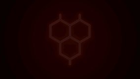 Glowing neon line Chemical formula icon isolated on black background. Abstract hexagon for innovation medicine, health, research and science. 4K Video motion graphic animation.