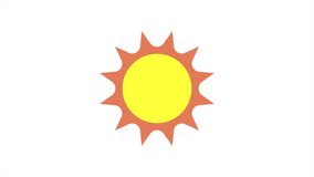 Sun animation. Cartoon animation of a yellow sun with orange rays spinning on a white background.