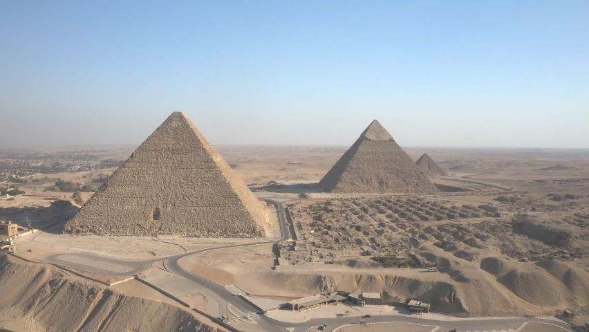 Aerial Landscape view of Pyramids of Giza, Cairo, Egypt Royalty-Free Stock Footage #1095754493