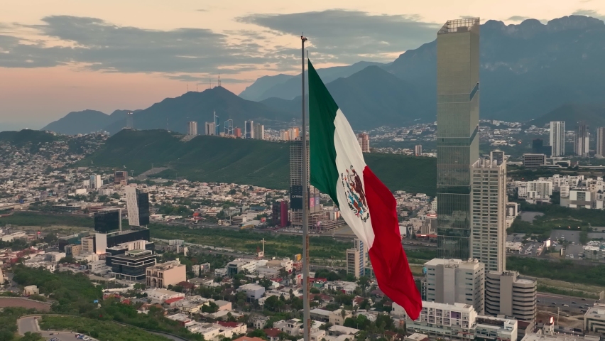 sunset mexican flag monterrey nuevo leon
 Royalty-Free Stock Footage #1095754607