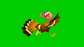 Scared Turkey Baby Cartoon Character Running. 4K Animation Video Motion Graphics With Green Screen Background