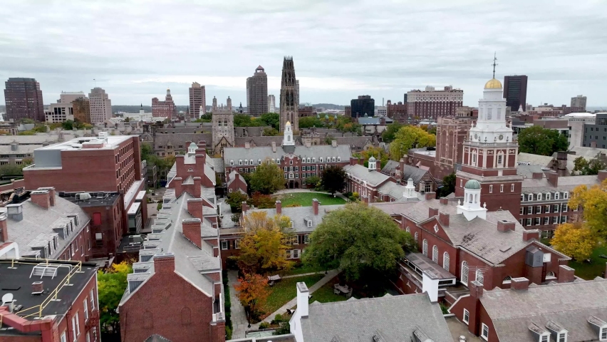 aerial fast push over yale university campus in new haven connecticut Royalty-Free Stock Footage #1095777409